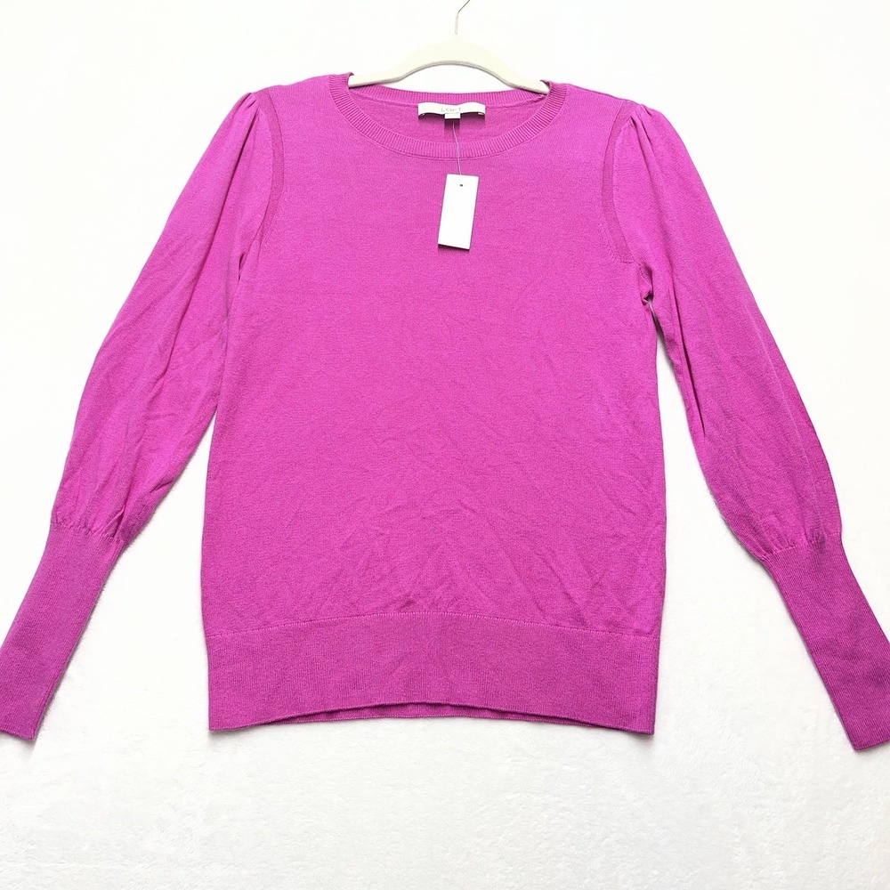 Loft‎ Puff Sleeve Sweater Top Womens XXS Pink Glam Feminine Barbiecore NEW